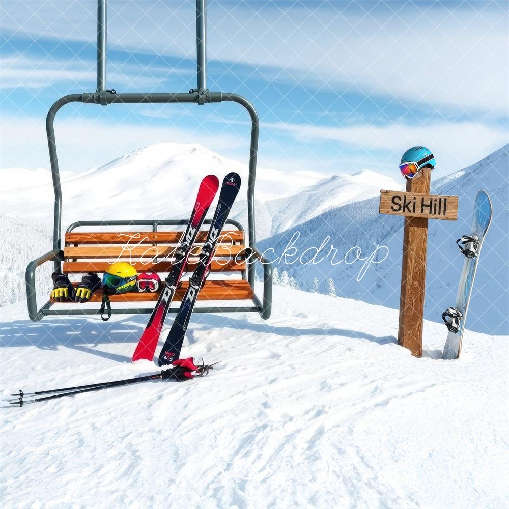 Kate Sports Ski Hill Chairlift Snow Backdrop Designed by Laura Bybee