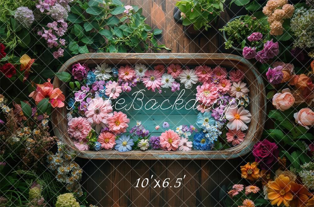 Kate Floral Tub Garden Wood Backdrop Designed by Laura Bybee