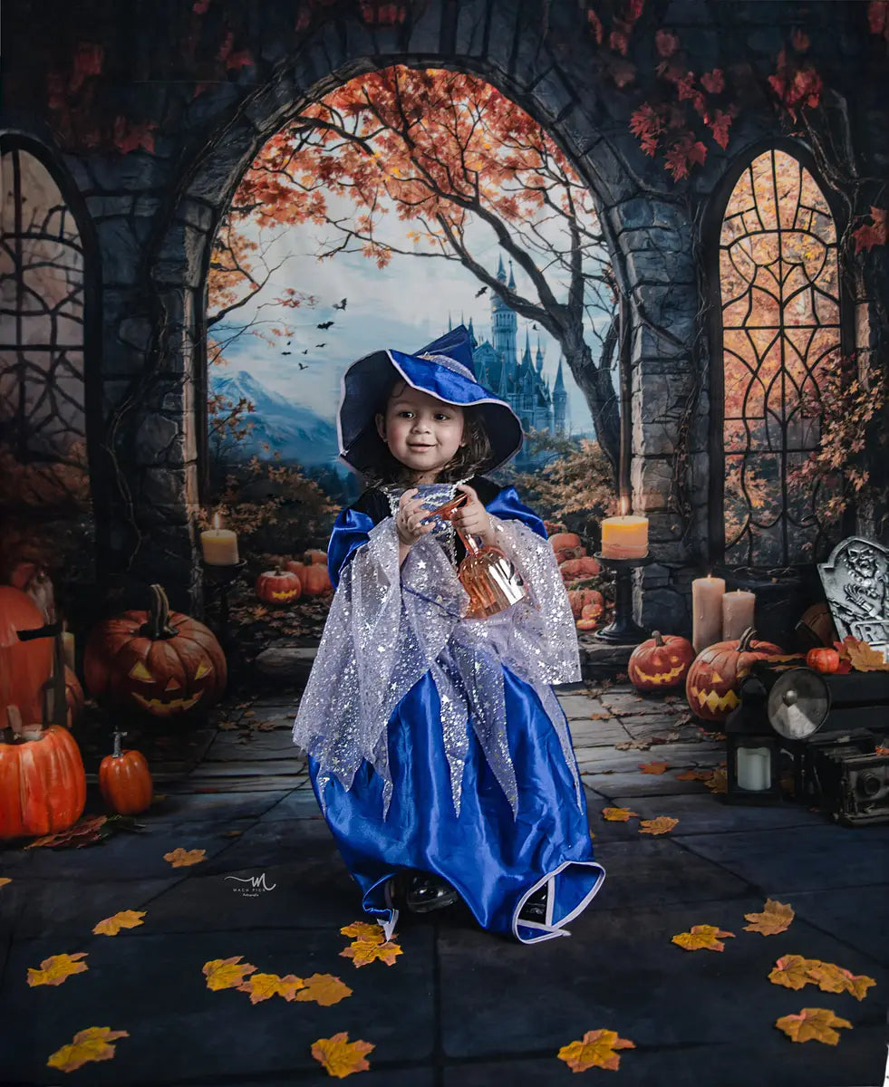 Kate Halloween Arch Maple Castle Pumpkin Backdrop Designed by Emetselch