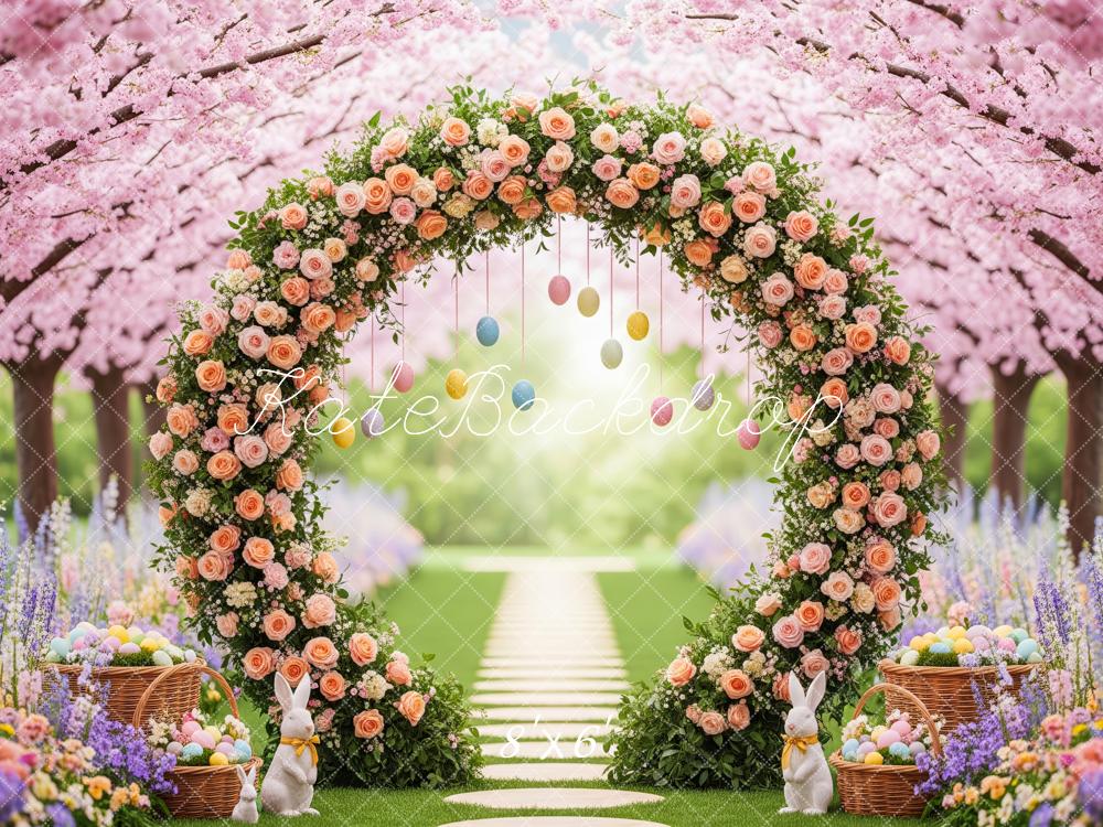 Kate Easter Bunny Flower Arch Pastel Eggs Spring Garden Backdrop Designed by Patty Roberts
