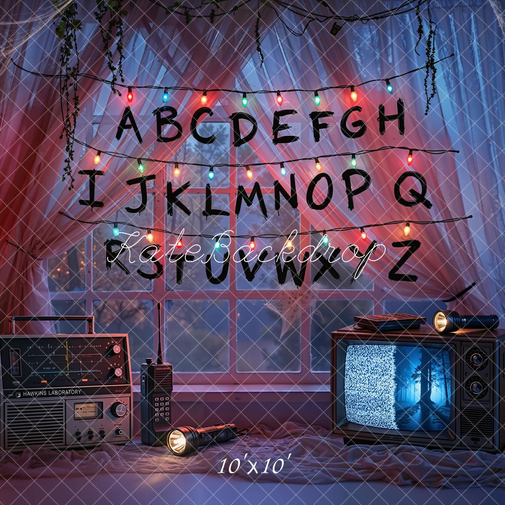 Kate Alphabet Lights Retro TV Window Printed Backdrop Designed by Emetselch