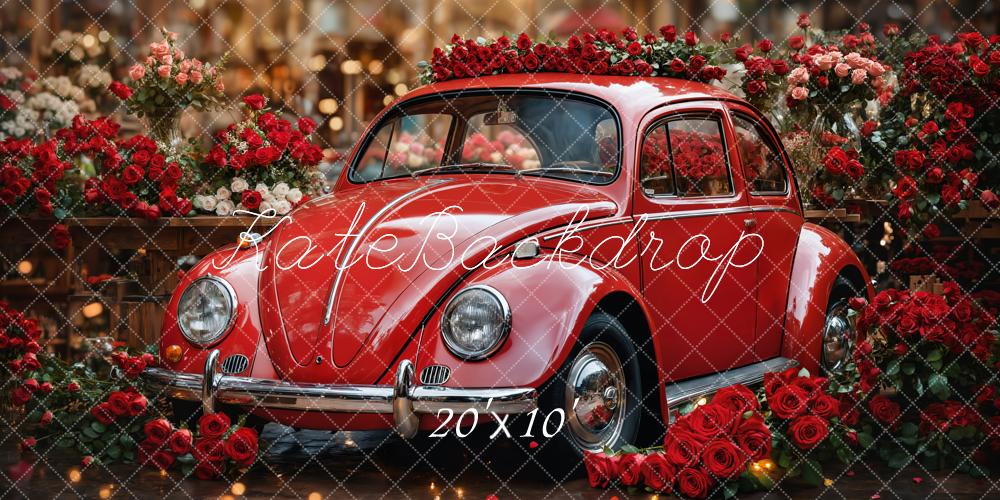 Kate Valentine's Day Vintage Red Roses Car Backdrop Designed by Emetselch