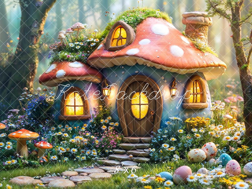 Easter Fairy Mushroom House Forest Foto Achtergrond Designed by Emetselch