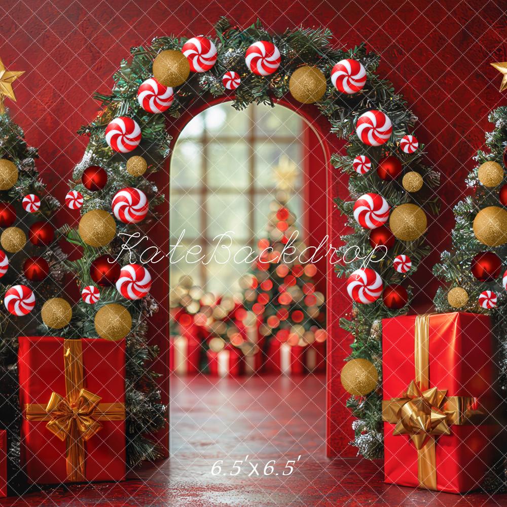 Kate Christmas Tree Candy Arch Gift Red Backdrop Designed by Mini MakeBelieve