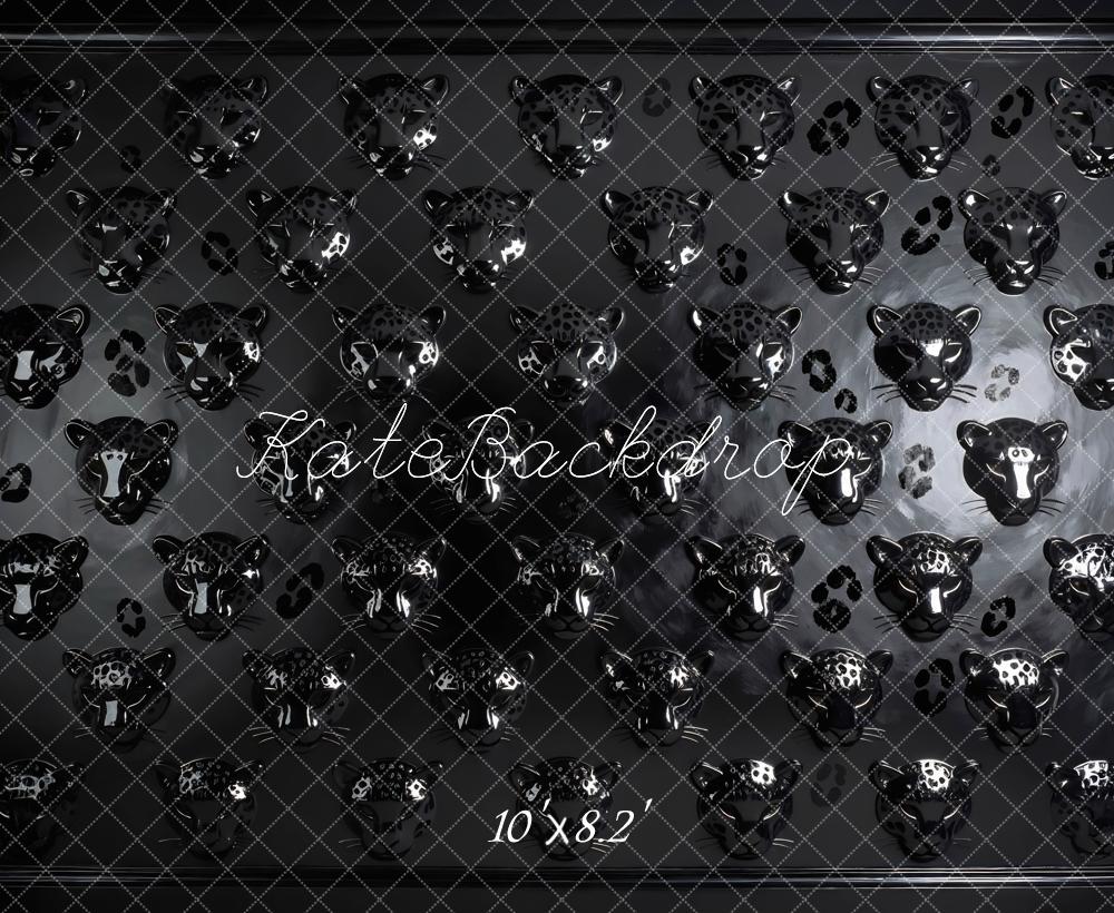 Kate Black Leopard Head Pattern Backdrop Designed by Mini MakeBelieve