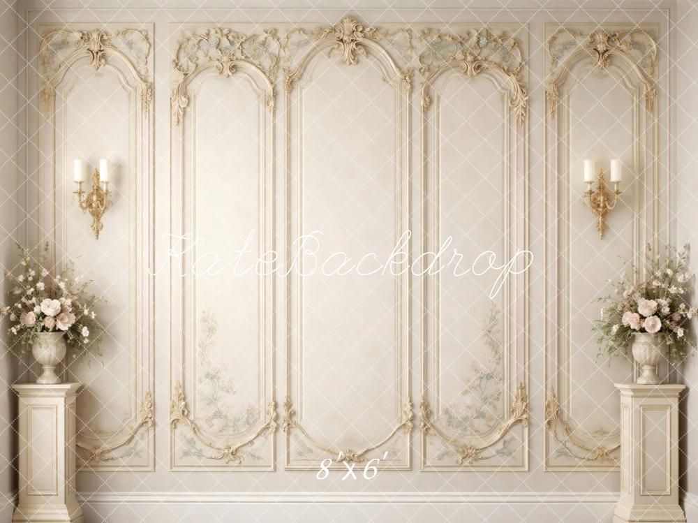 Kate Elegant Vintage Wall Floral Pedestals Sconces Printed Backdrop Designed by Vertigo Productions
