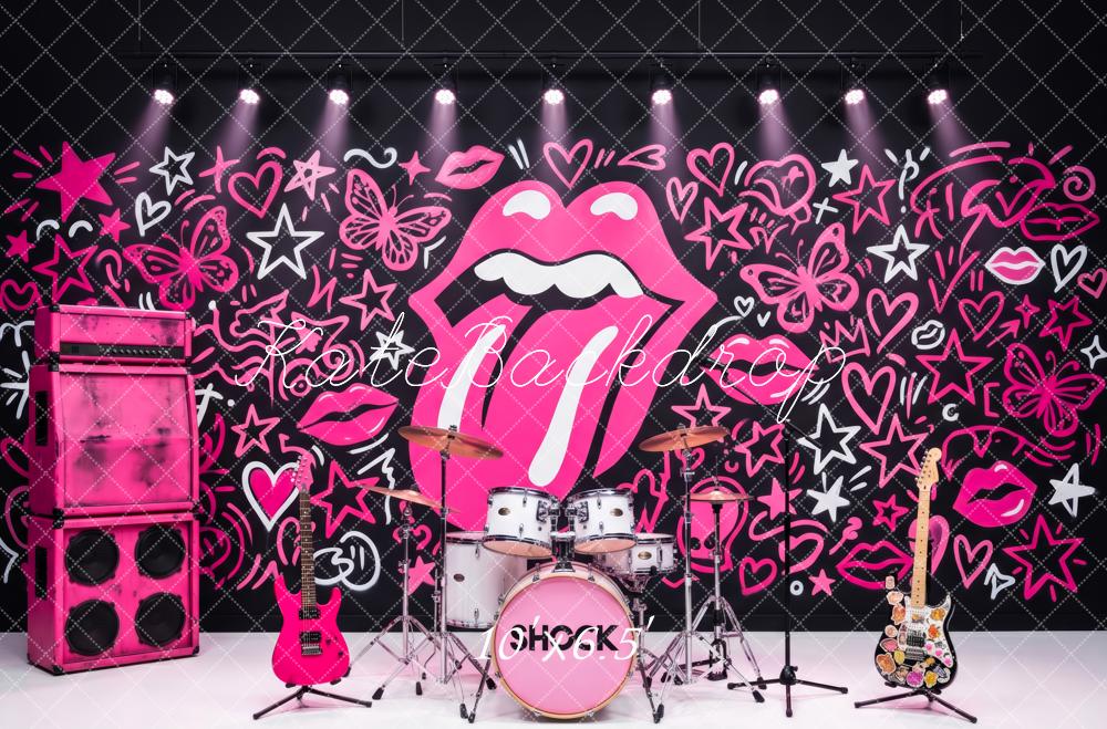 Kate Rock Pink Graffiti Lips Stars Hearts Butterflies Printed Backdrop Printed Backdrop Designed by Patty Roberts