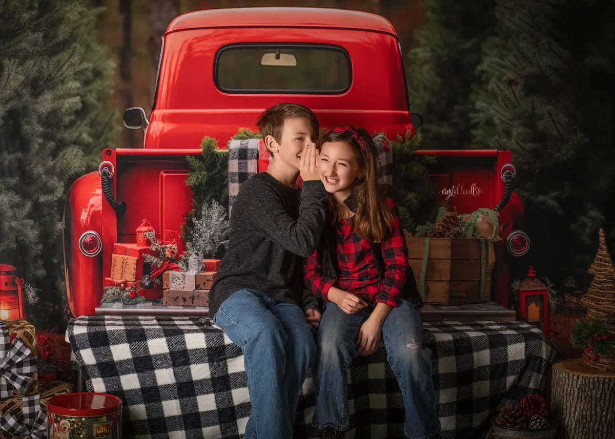 Kate Christmas Red Truck Outside Backdrop for Photography