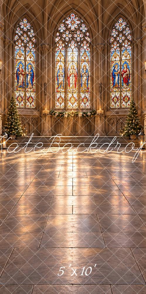 Kate Sweep Christmas Cathedral Stained Glass Floor Printed Backdrop Designed by Vertigo Productions