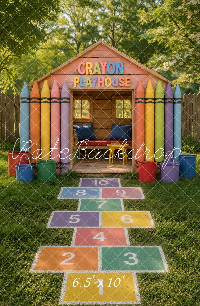 Kate School Kids Colorful Crayon Playhouse Hopscotch Printed Backdrop Designed by Emetselch