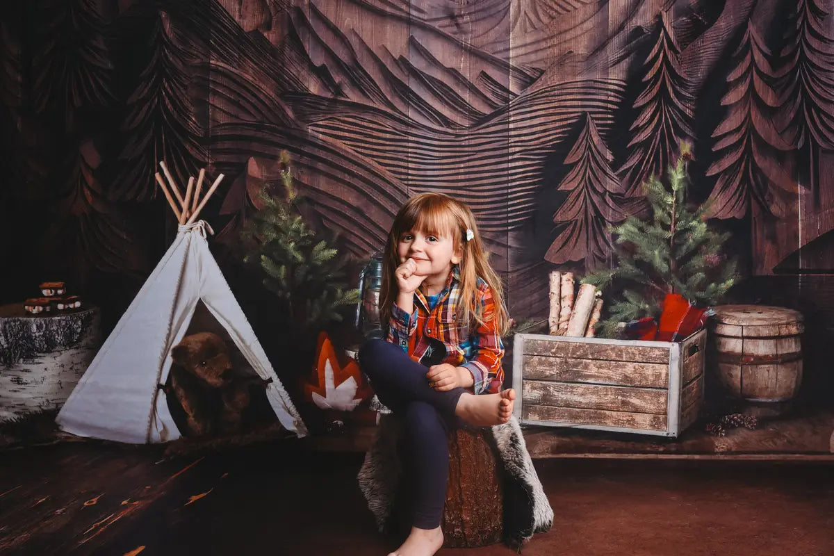 Kate Camping Forest Teepee Carved Wall Backdrop Designed by Mandy Ringe Photography