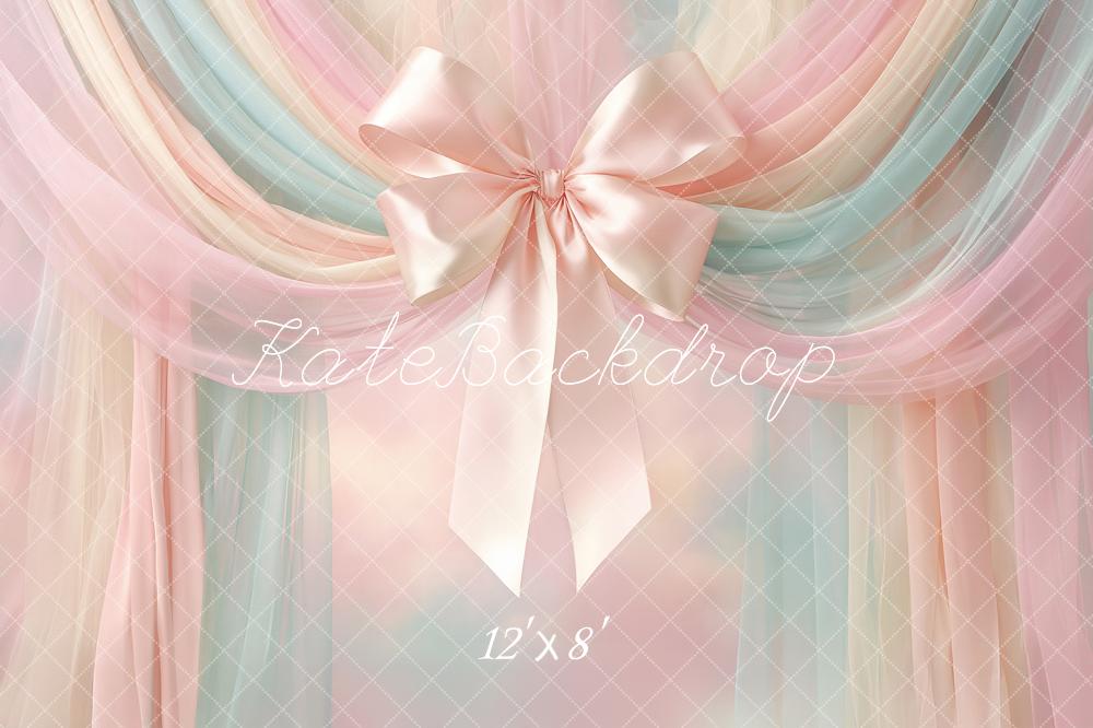 Kate Elegant Pastel Draped Tulle With Satin Bow Printed Backdrop Designed by Angela Miller