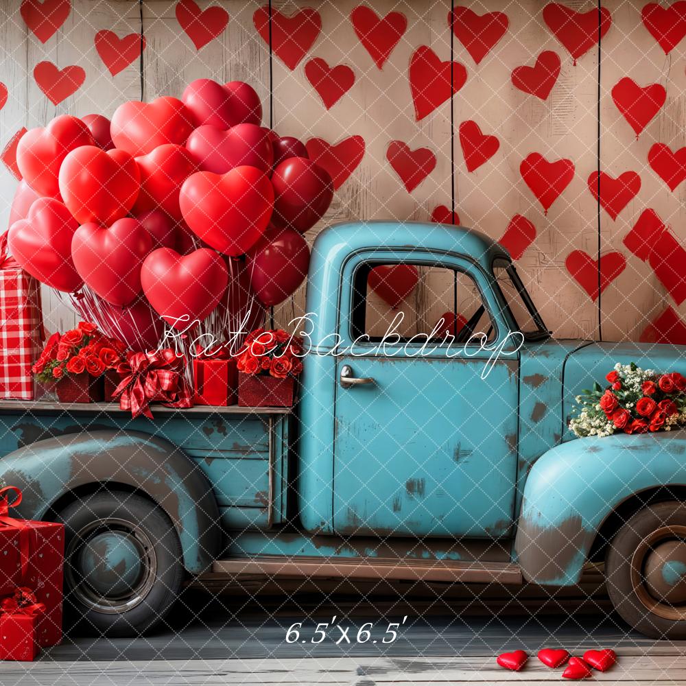 Valentine's Blauwe Truck Hart Ballon Foto Achtergrond Designed by Emetselch