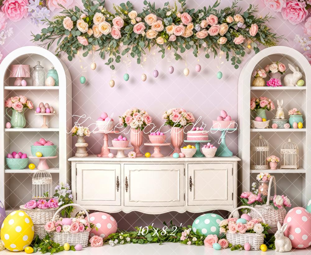 Kate Easter Bunny Flower Arch Pastel Eggs Cabinet Backdrop Designed by Patty Roberts
