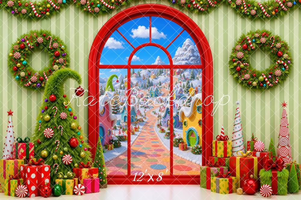 Kate Christmas Tree Whoville Village Window Garland Wreath Gifts Presents Printed Backdrop Designed by Mini MakeBelieve