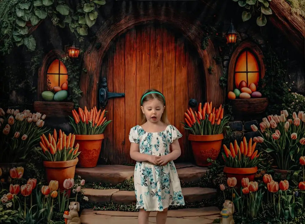 Kate Easter Hobbit House Tulips Carrots Backdrop Designed by Emetselch