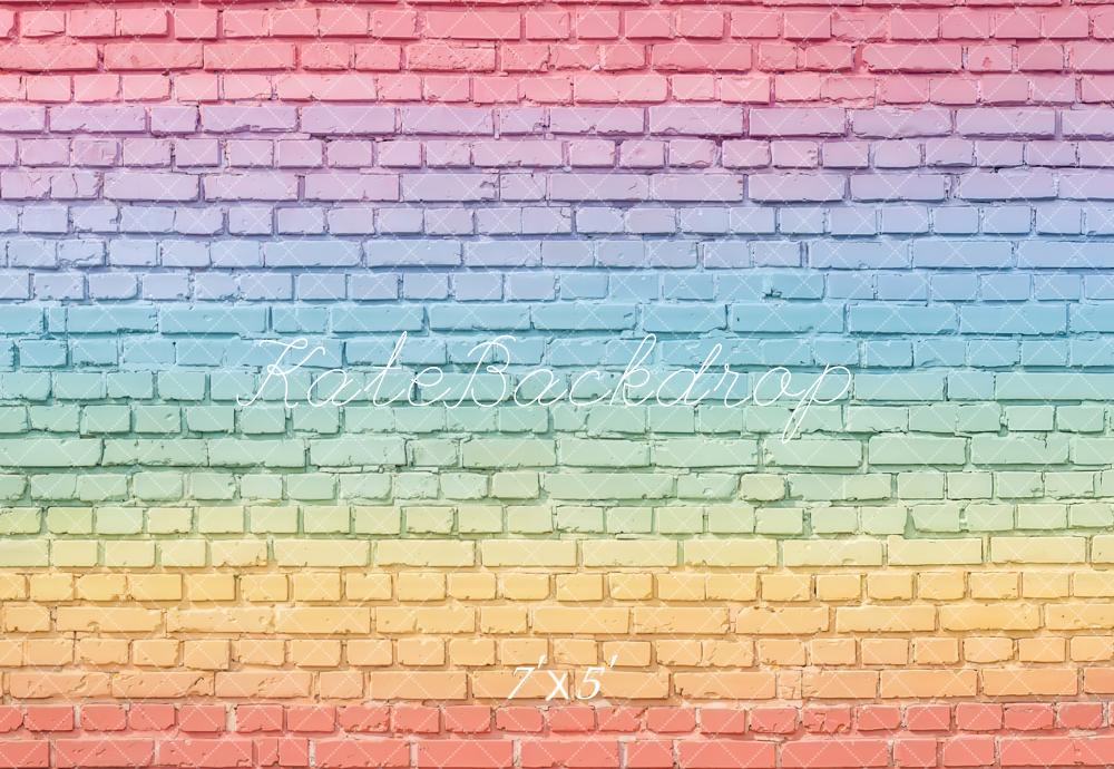 Kate Rainbow Gradient Brick Wall Printed Backdrop Designed by Chain Photography