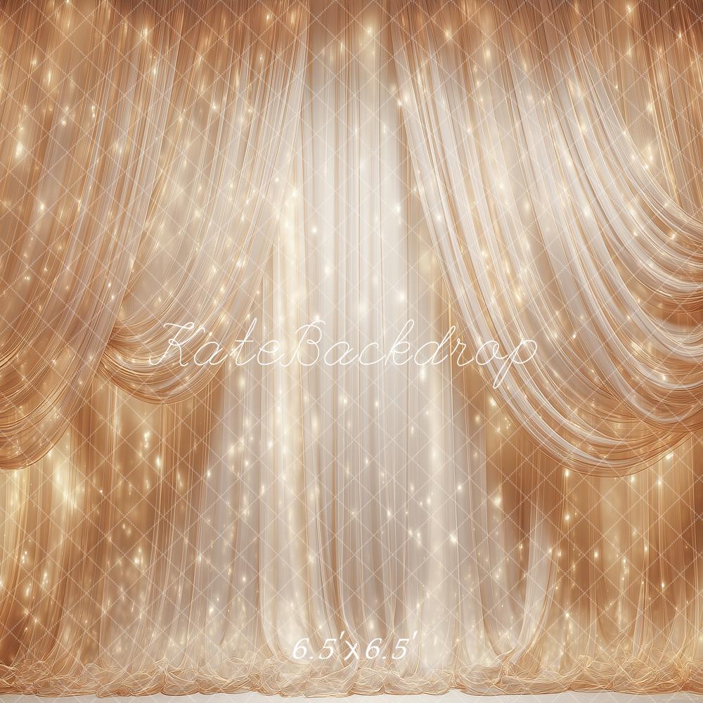 Kate Stage Gold Sparkle Draped Curtain Printed Backdrop Designed by Angela Miller