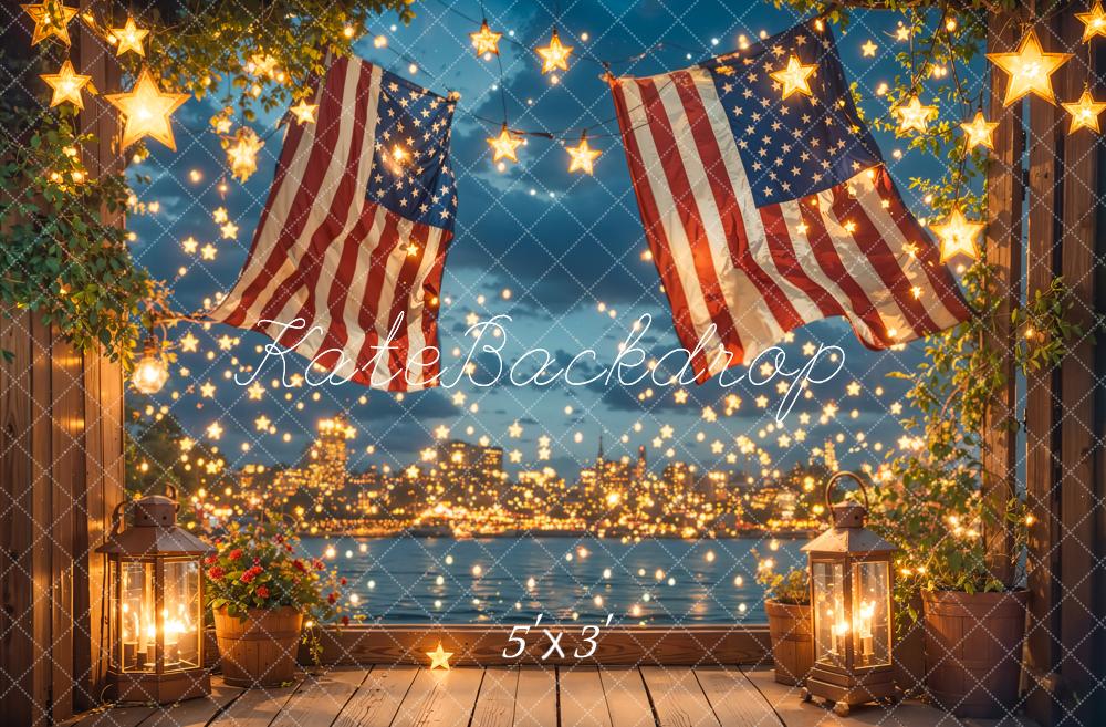 Kate Independence Day Flag Starry Night Printed Backdrop Designed by Emetselch