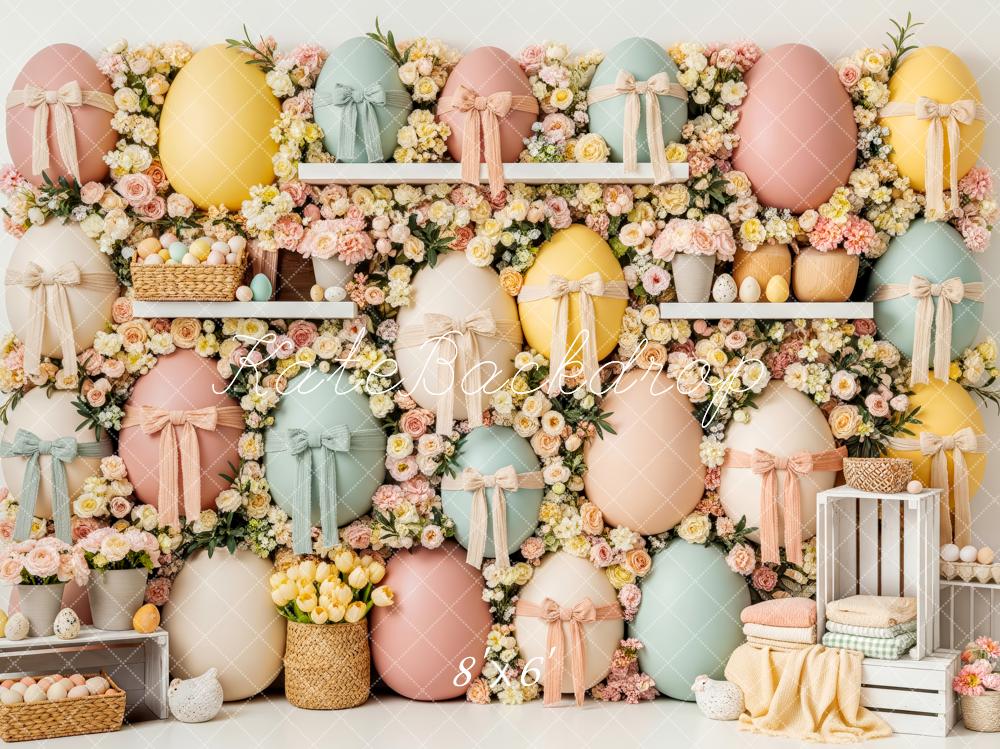 Kate Easter Bunny Pastel Eggs Flower Arch Printed Backdrop Designed by Patty Roberts