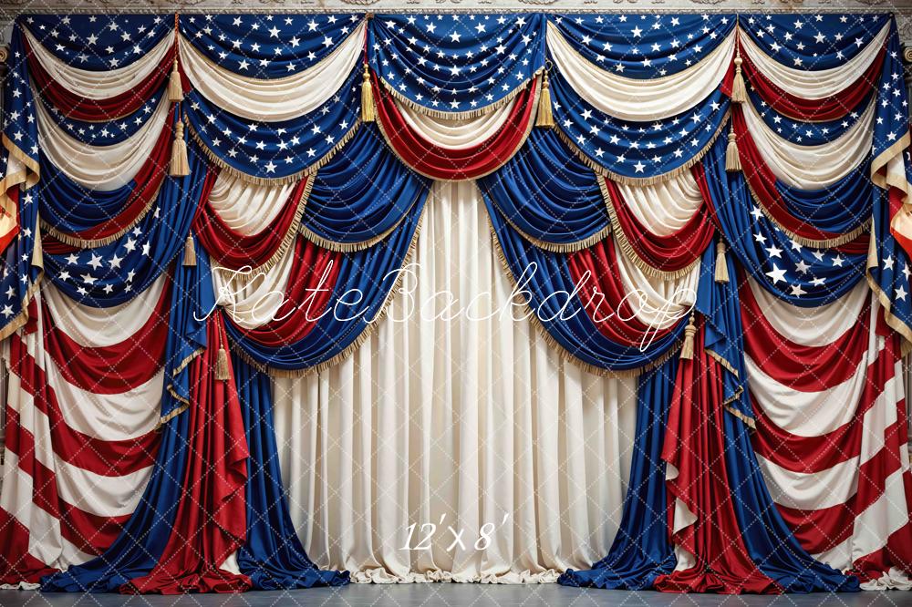 Kate Independence Day Red White Blue Star Drapes Printed Backdrop Designed by Mini MakeBelieve