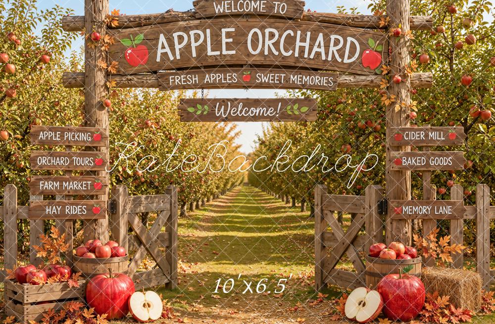 Kate Fall Apple Orchard Wooden Welcome Sign Apples Printed Backdrop Designed by Emetselch