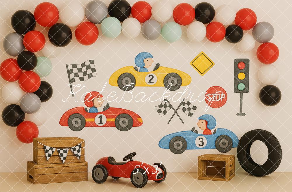 Kate Cake Smash Racing Cars Balloon Backdrop Designed by Patty Roberts