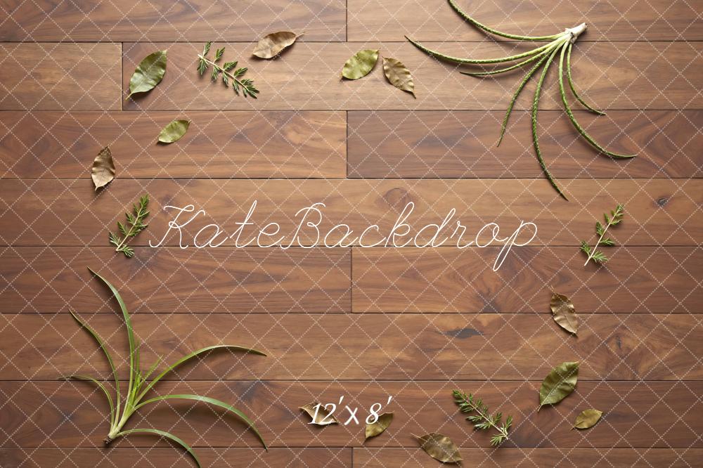 Kate Brown Wood Floor Greenery Floor Printed Backdrop Designed by Mini MakeBelieve