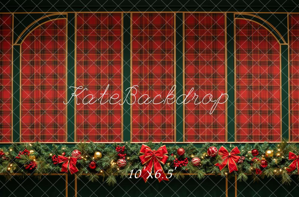 Kate Christmas Red Plaid Garland Bows Backdrop Designed by Patty Roberts