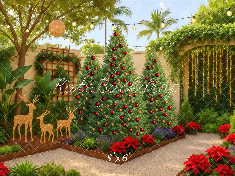 Kate Christmas Tree Outdoor Australia Yard Reindeer Poinsettias Backdrop Designed by Mini MakeBelieve
