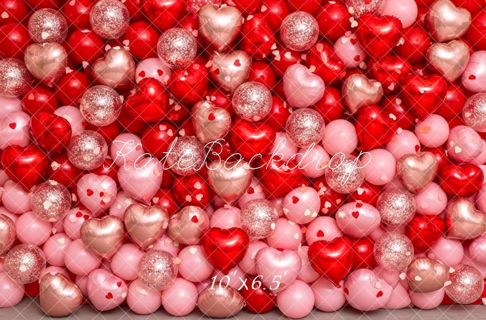 Kate Valentine's Day Heart Balloons Red Pink Backdrop Designed by Patty Roberts