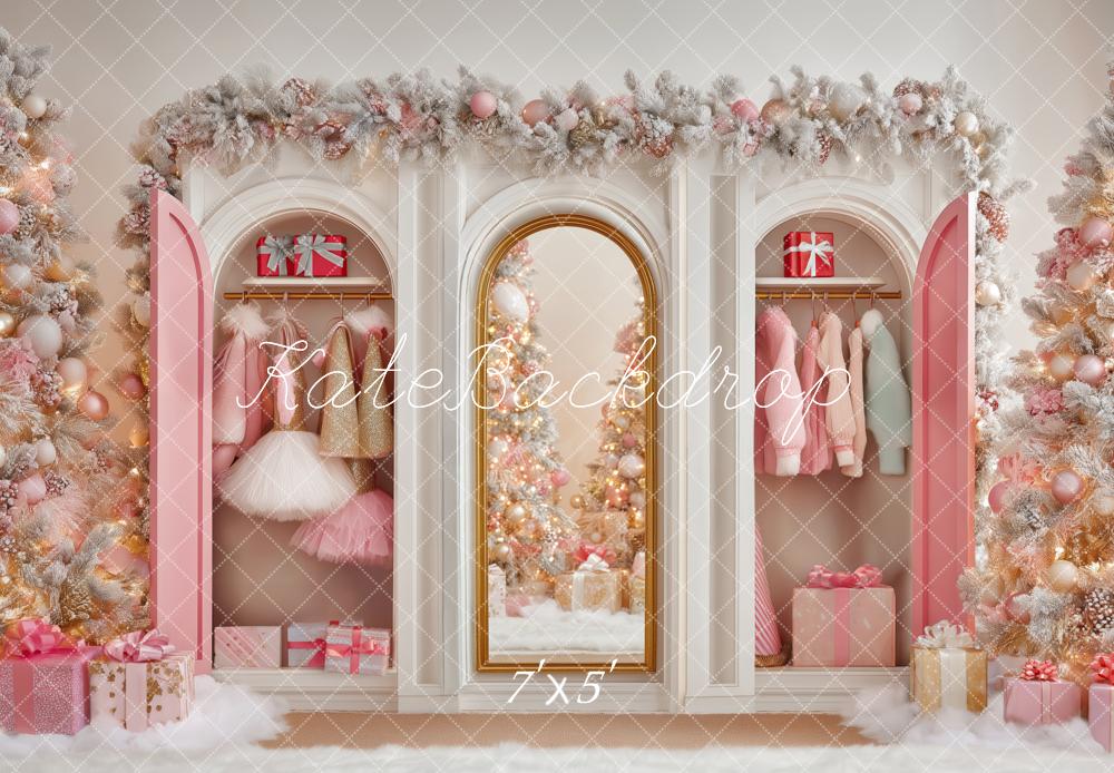 Kate Christmas Trees Pink Closet Gifts Mirror Backdrop Designed by Patty Roberts