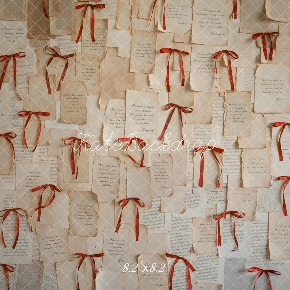 Kate Valentine's Day Vintage Paper Wall Red Bows Backdrop Designed by Emetselch