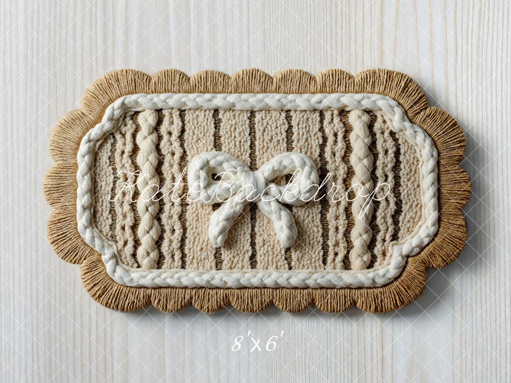 Kate Cream Knitted Rug With Rope Bow Floor Backdrop Designed by Mini MakeBelieve