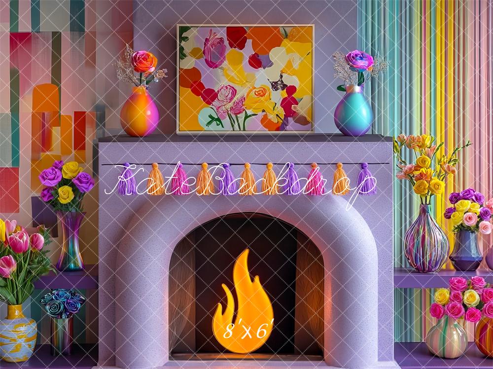 Fondo de chimenea con flores coloridas diseñado por Mini MakeBelieve