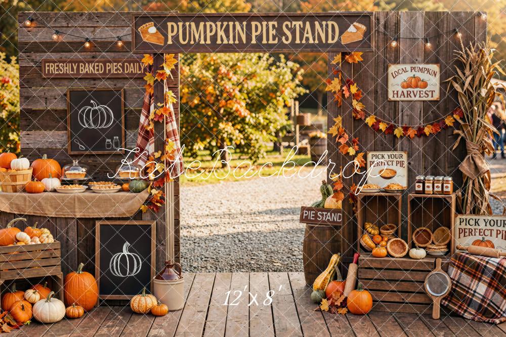 Kate Fall Pumpkin Pie Stand Harvest Market Outdoor Printed Backdrop Designed by Mini MakeBelieve