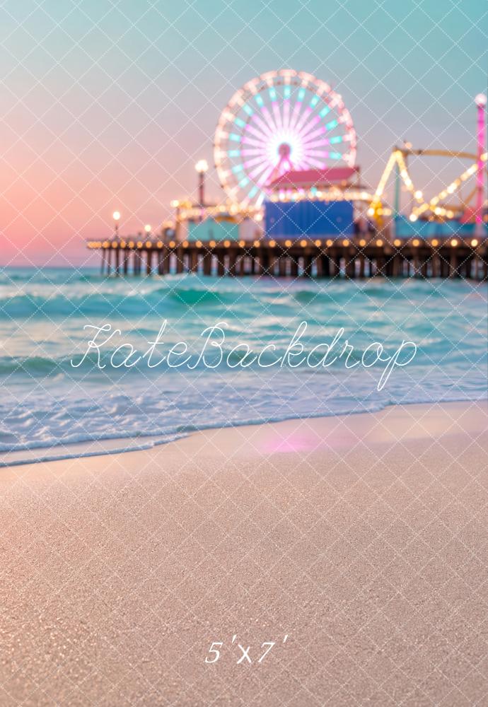 Kate Beach Ferris Wheel Pier Sunset Printed Backdrop Designed by Chain Photography