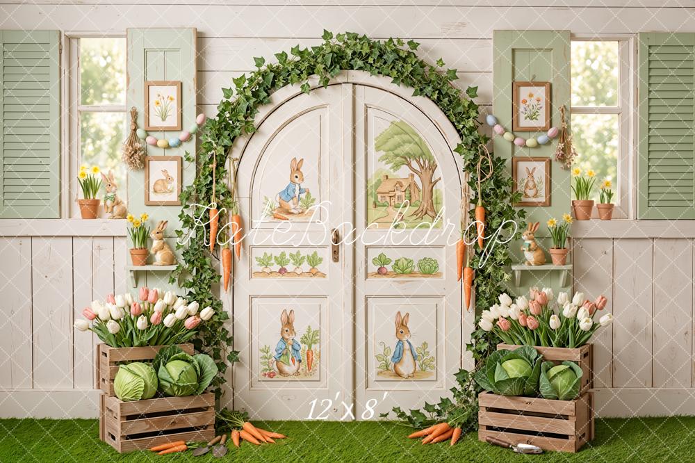 TEST Kate Easter Bunny Garden Door with Carrots and Tulips Backdrop Designed by Emetselch
