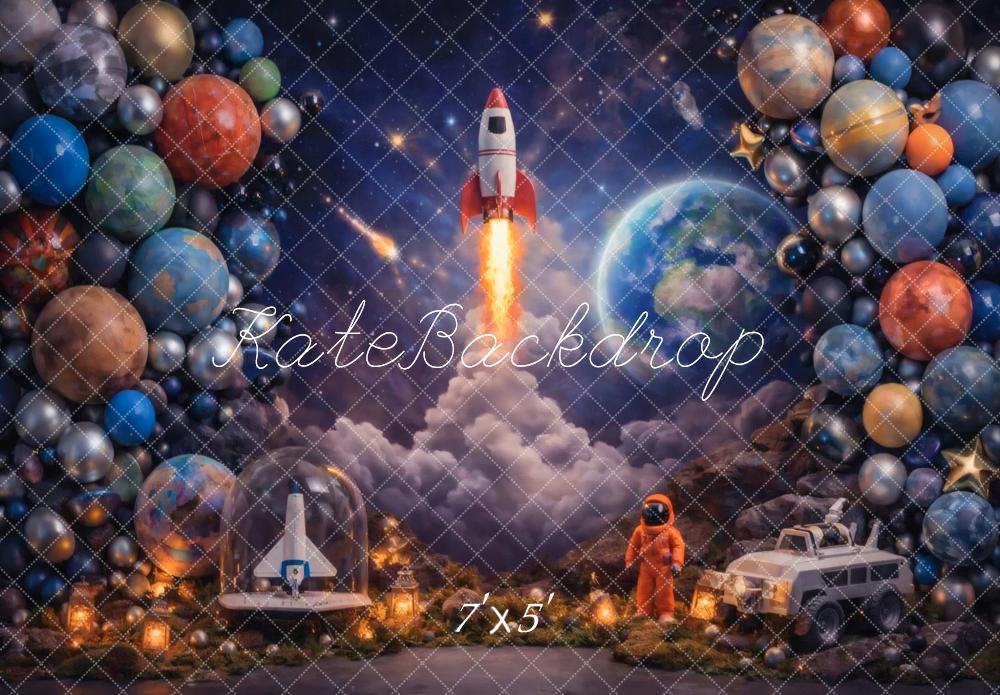 Kate Space Rocket Planets Astronaut Balloons Printed Backdrop Designed by Vertigo Productions