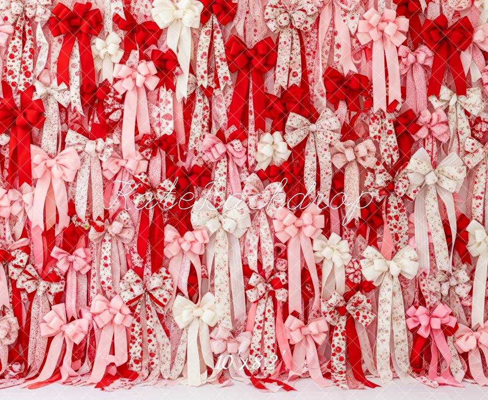 Kate Valentine's Day Red Pink White Floral Ribbon Bows Backdrop Designed by Patty Roberts
