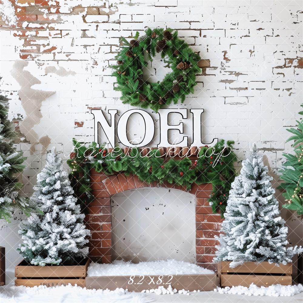 Kate Christmas Tree Noel Wreath Fireplace Backdrop Designed by Patty Roberts