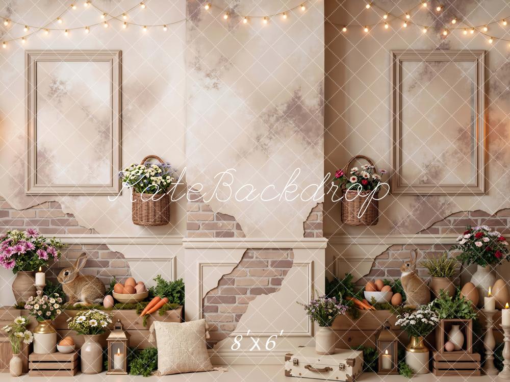 Kate Easter Bunny Rustic Brick Floral Eggs Backdrop Designed by Mini MakeBelieve