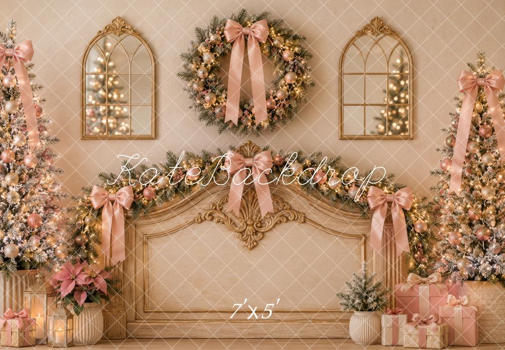 Kate Christmas Headboard Wreath Trees Ribbon Bows Printed Backdrop Designed by Megan Leigh Photography