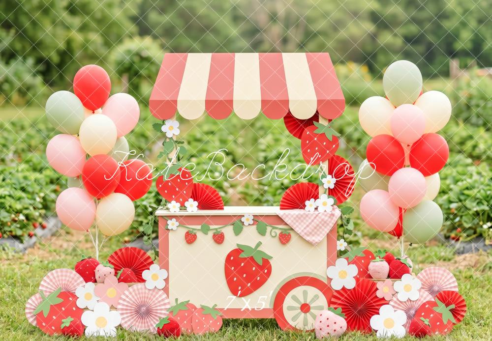 Kate Cake Smash Strawberry Sweet Cart Balloons Flowers Printed Backdrop Designed by Patty Roberts