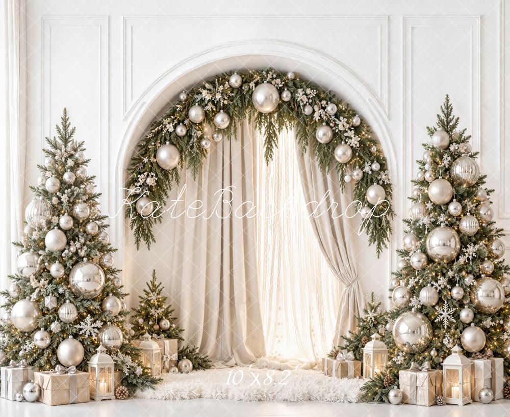 Kate Christmas Tree Silver Ball Garland Arch Printed Backdrop Designed by Emetselch
