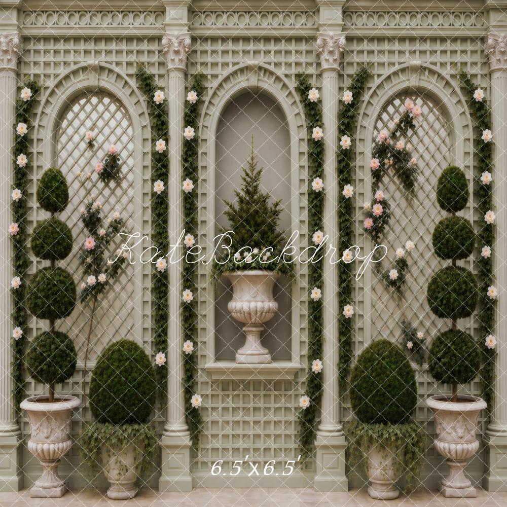 Kate Classic Garden Trellis Arches Topiary Green Printed Backdrop Designed by Vertigo Productions