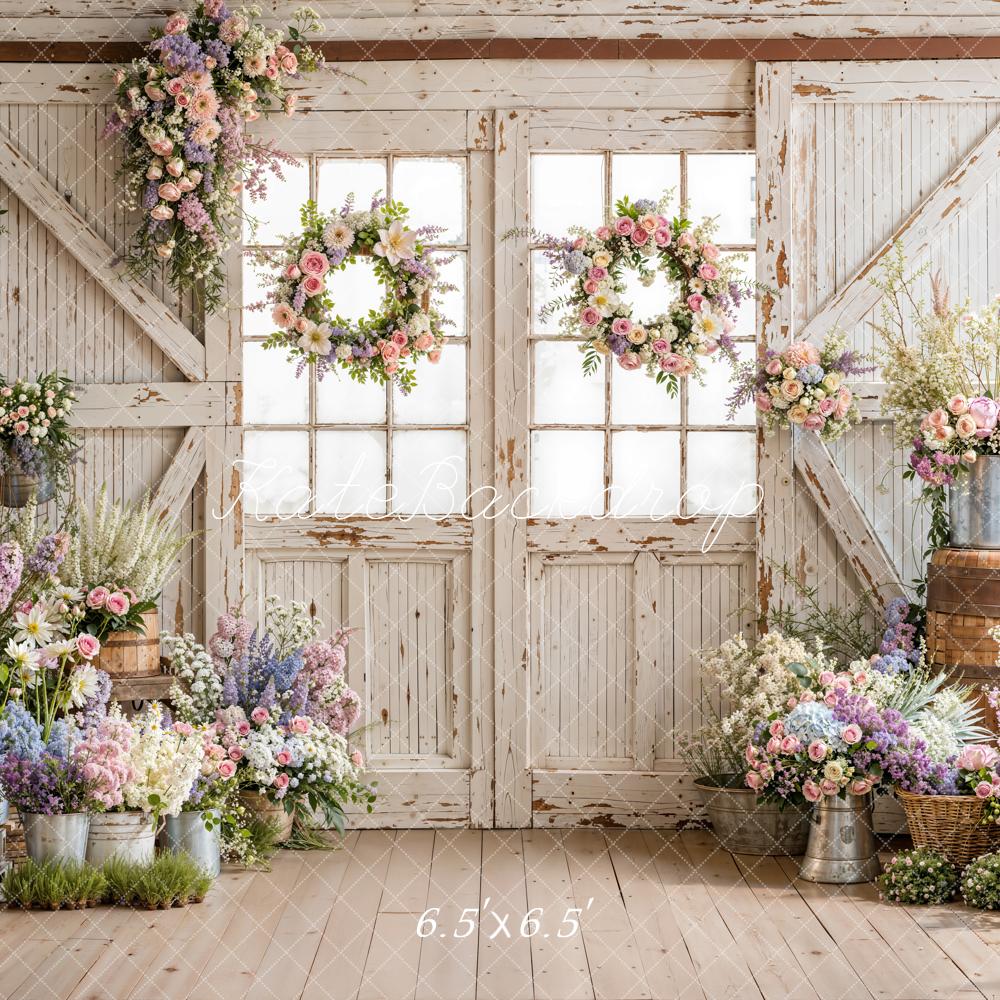 Kate Spring Rustic Barn Doors Pastel Floral Arrangements Backdrop Designed by Emetselch