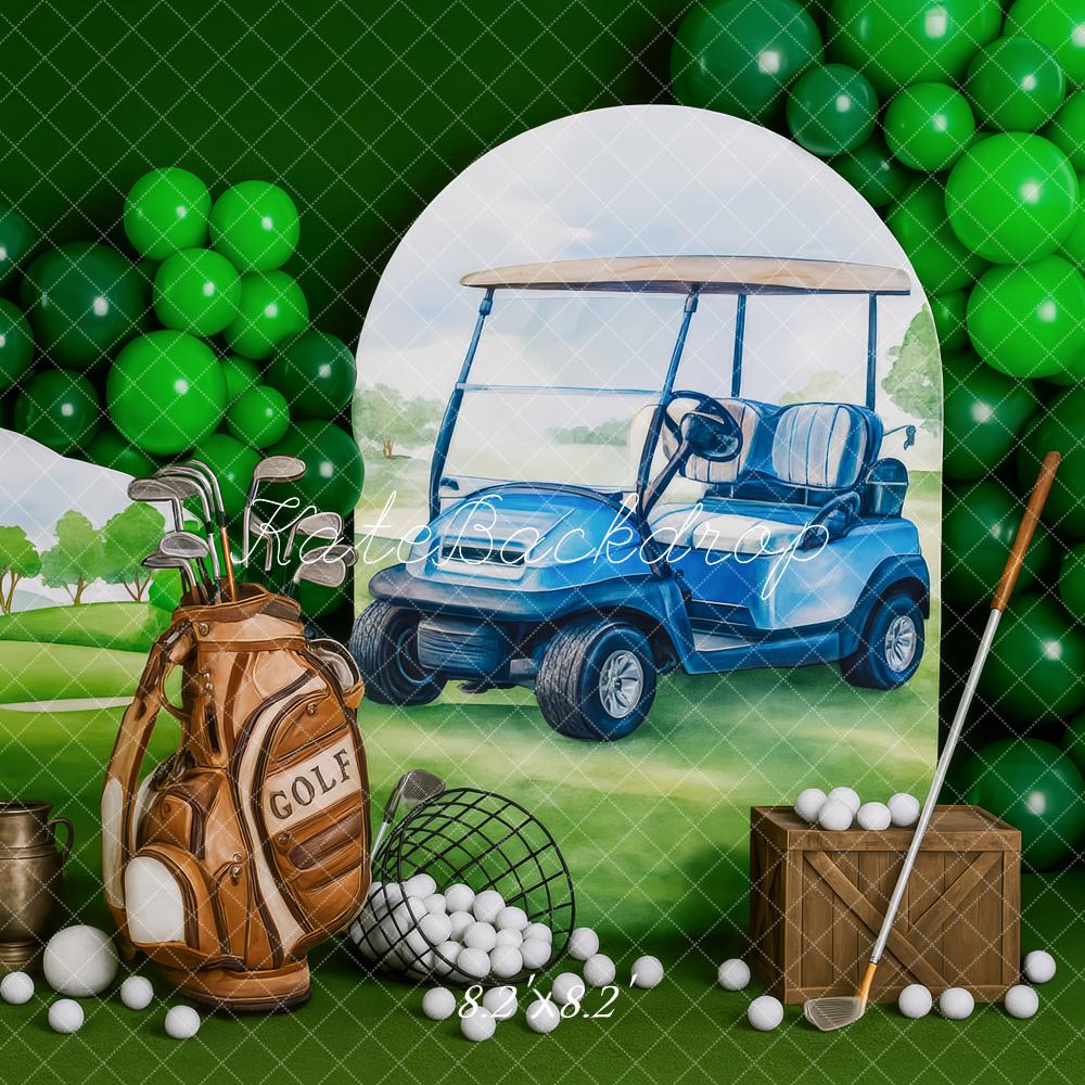 Kate Cake Smash Golf Cart Meadow Balloons Backdrop Designed by Patty Roberts