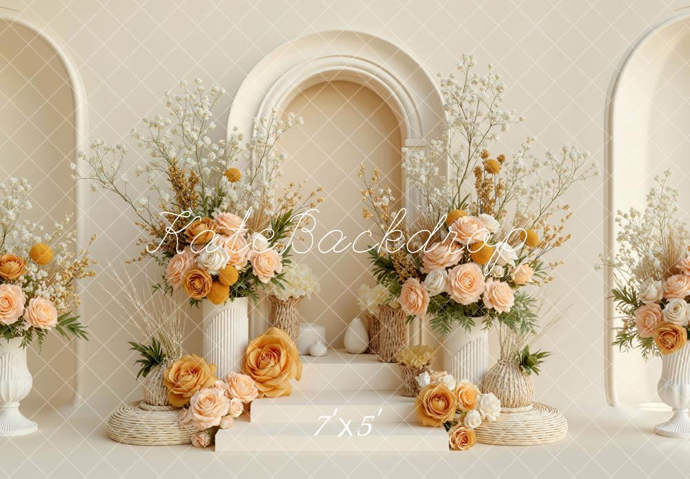 Kate Mother's Day Beige Flower Arch and Vase Floral Display Backdrop Designed by Mini MakeBelieve