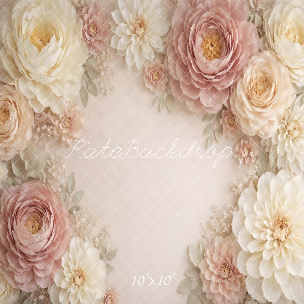 Kate Floral Cream Blush Flower Arch Printed Backdrop Designed by Vertigo Productions